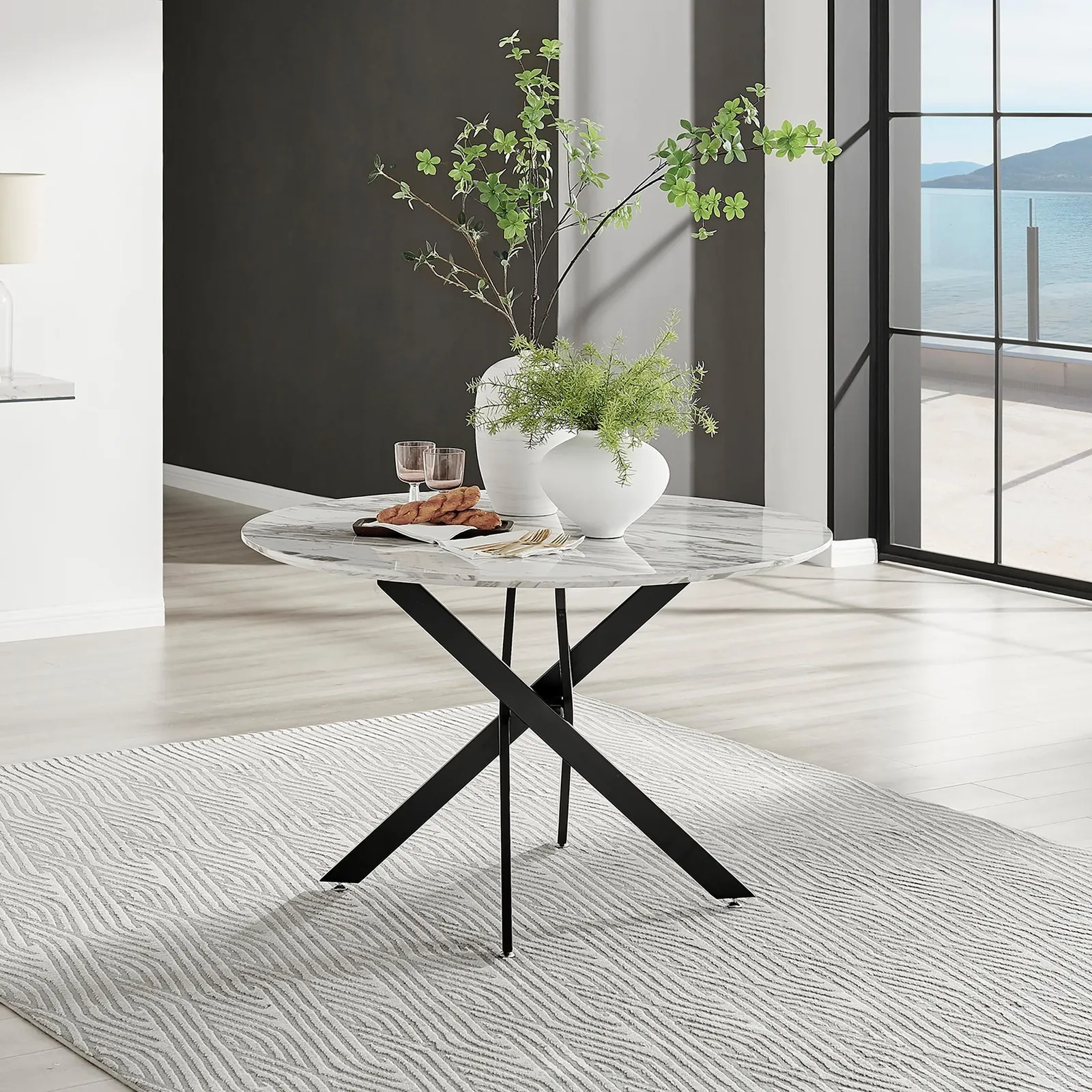 FurnitureboxUK Novara 120cm Round 6-Seater Dining Table With Black Metal Legs in Off-White 1