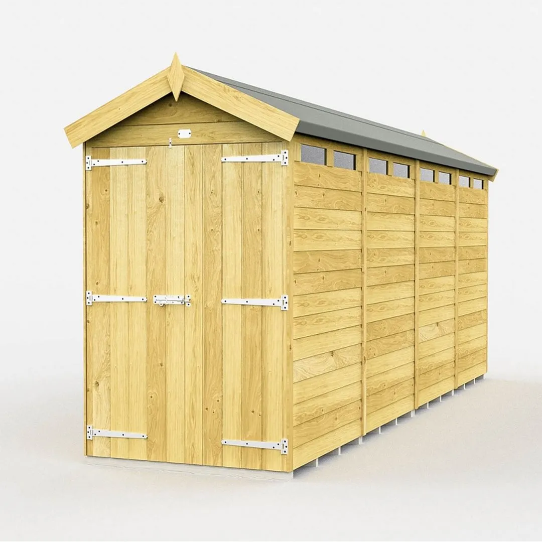Buttercup Farm 4 x 16 Feet Apex Security Shed - Double Door - L472 x W118 x H217 cm in Brown