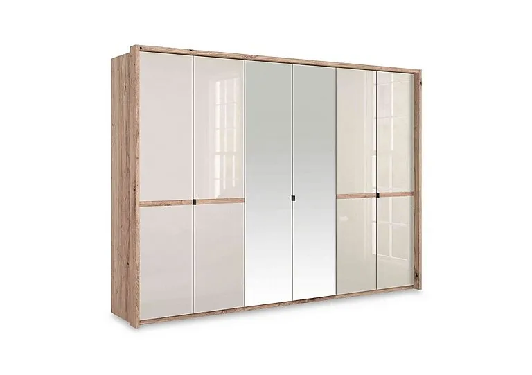 Hong Kong 6 Door Hinged Wardrobe with 4 Glass Doors and 2 Mirror Doors