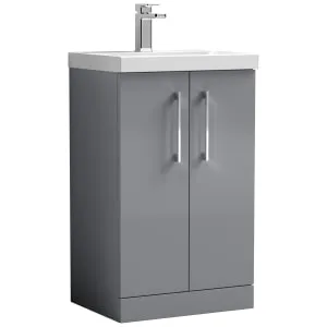 Nuie Arno Satin Grey 2 Door Freestanding Vanity Unit & Basin - 840 x 510mm