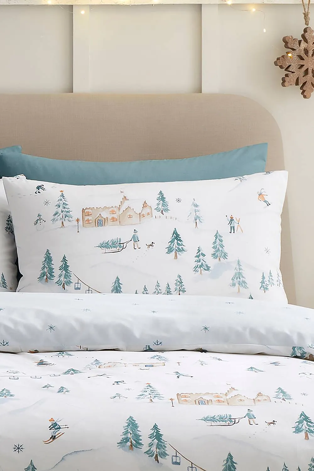 Dreams & Drapes 'Ski Village' Easy Care Festive Duvet Cover Set in Natural 2