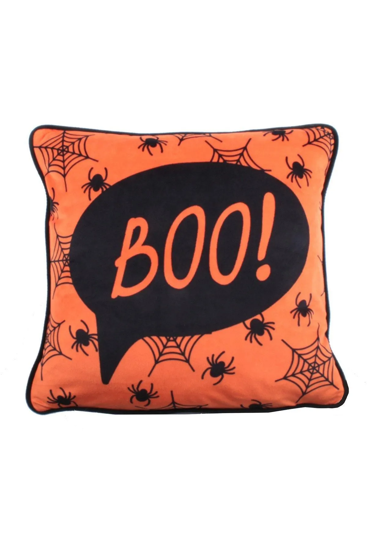 Bedlam 'Boo' Luxe Velvet Halloween Filled Cushion in Orange