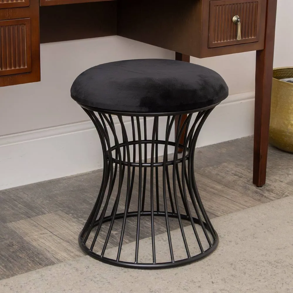 Melody Maison Black Metal Detailed Upholstered Dressing Table Stool
