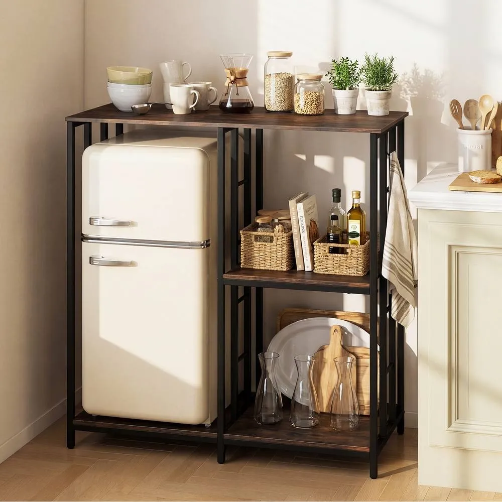 Costway Kitchen Baker's Rack Mini Fridge Stand Table w/ 4 Shelves Bar Table in Brown