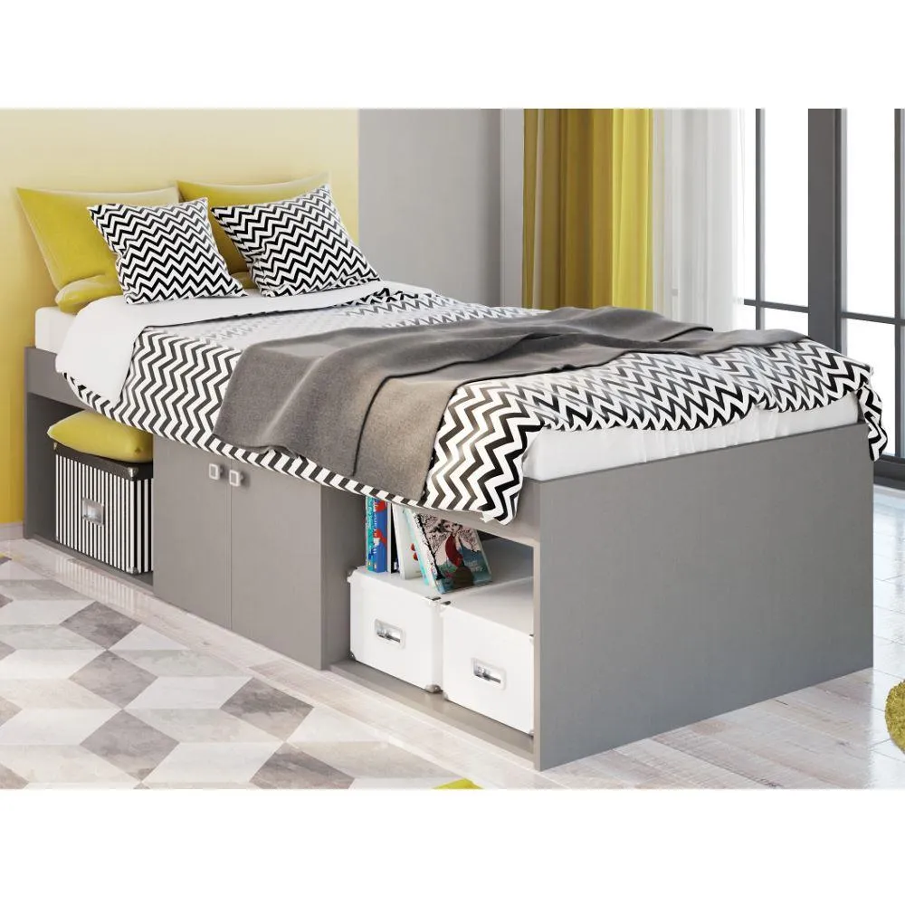 Arctic - Single - Kids Low Sleeper Storage Bed - Grey - Wood - 3ft - Happy Beds 1
