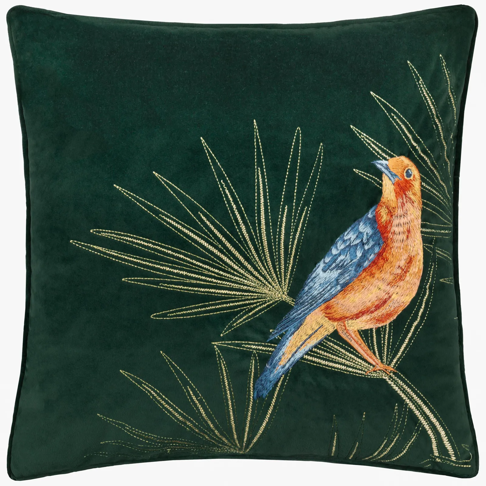 Paoletti Odisha Exotic Bird Embroidered Cushion in Emerald 2