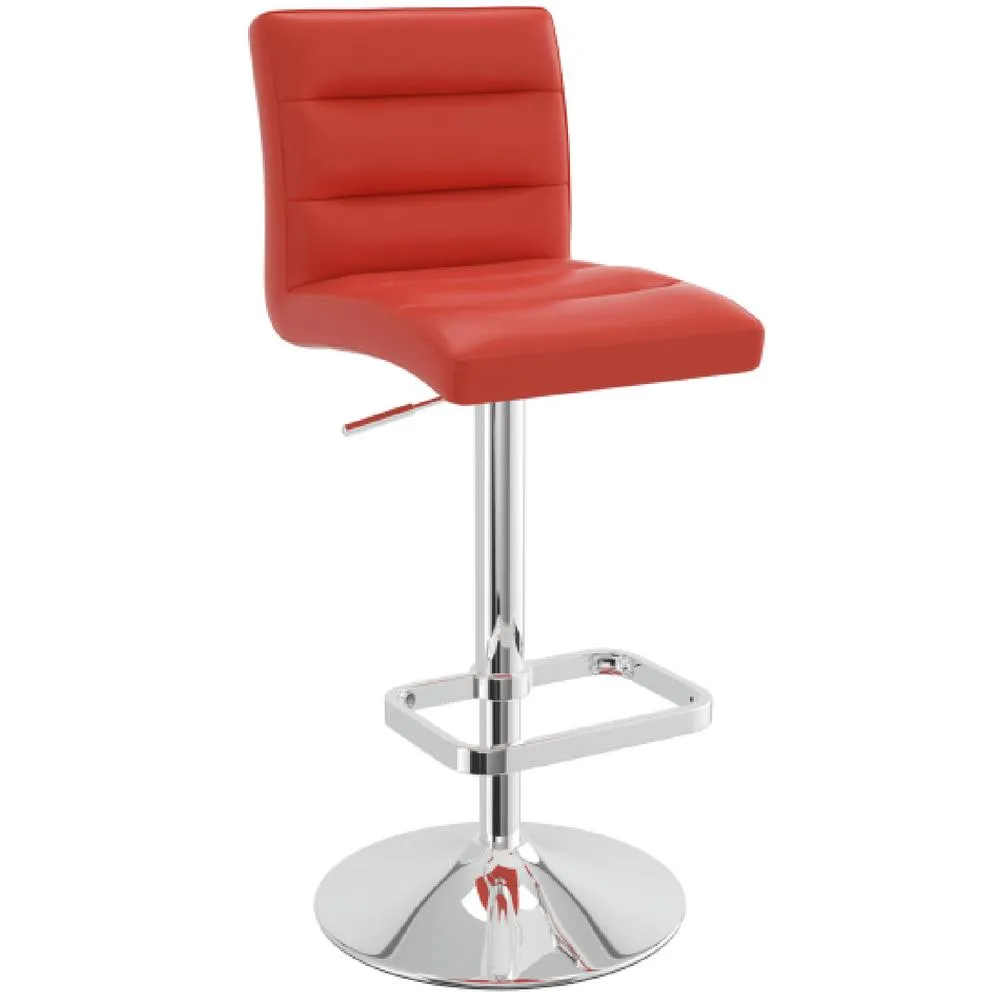 netfurniture Castone Adjustable Bar Stool Ribbed Faux Leather Seat Chrome Base in Red 3