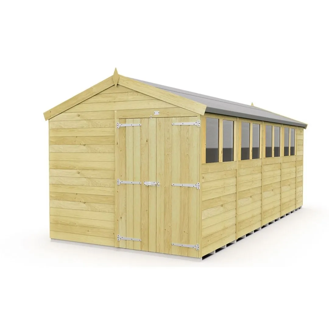Buttercup Farm 8 x 19 Feet Apex Shed - Double Door W/ Windows - L560 x W231 x H217 cm in Brown