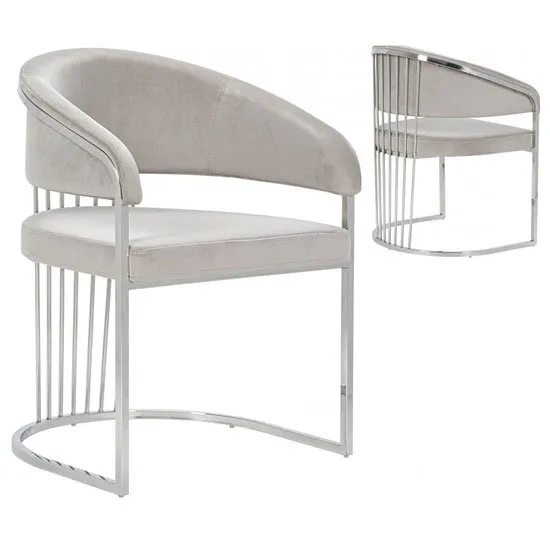 Longi Beige Velvet Dining Chair In Pair With Silver Legs