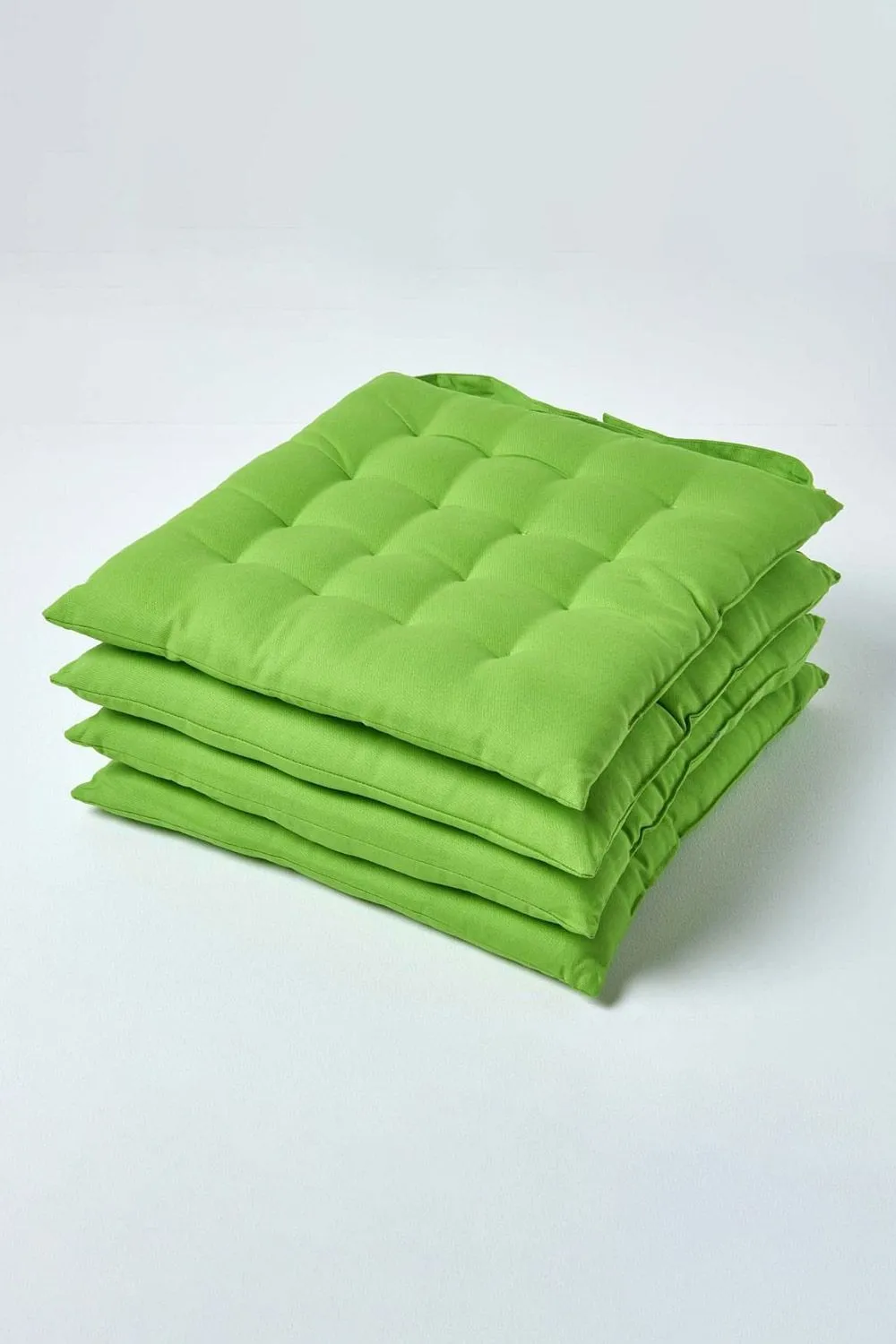 Homescapes 4 Pack Seat Pads Luxury 100% Cotton Indoor Outdoor Garden Cushion, 40cm in Lime 1