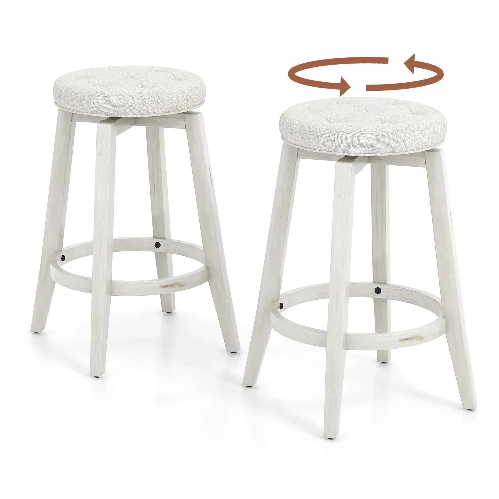 Costway Set of 2 Bar Stools Kitchen Upholstered Chair 360 Swivel Pub Stool 66cm