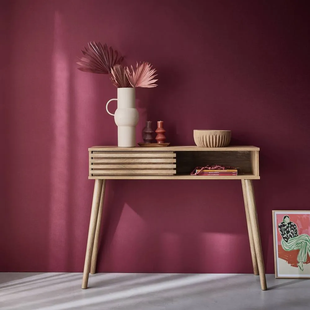 sweeek 100cm scandi-style console, grooved wood effect in Beige