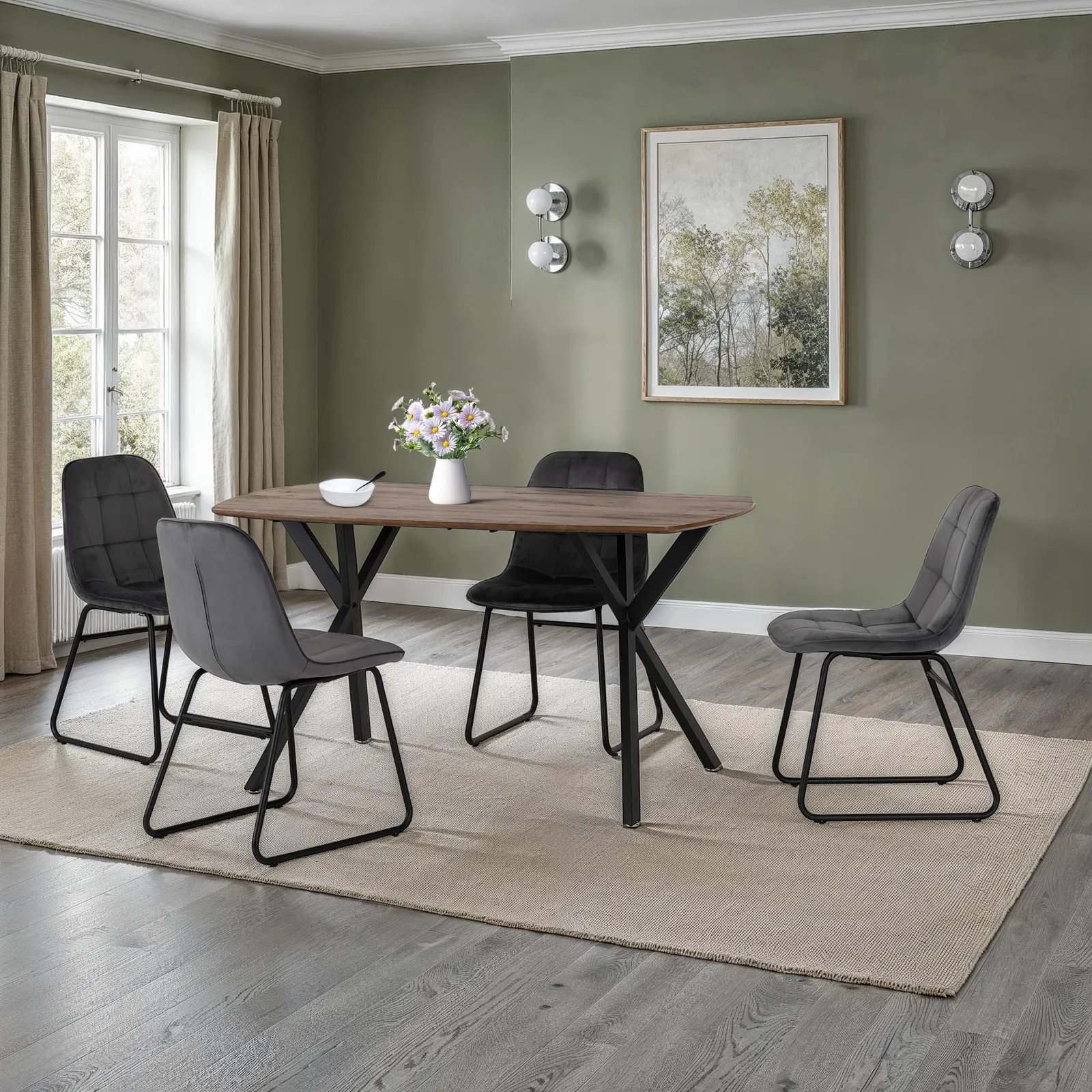 Seconique Athens Medium Oak Rectangular Dining Set with Lukas Chairs in Grey