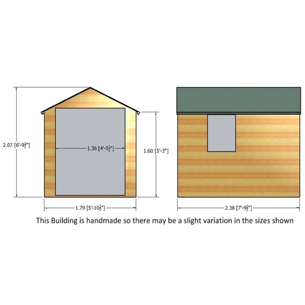 Shires Warwick Double Doors Tongue & Groove Garden Shed Workshop 8x6 ft in Brown 4