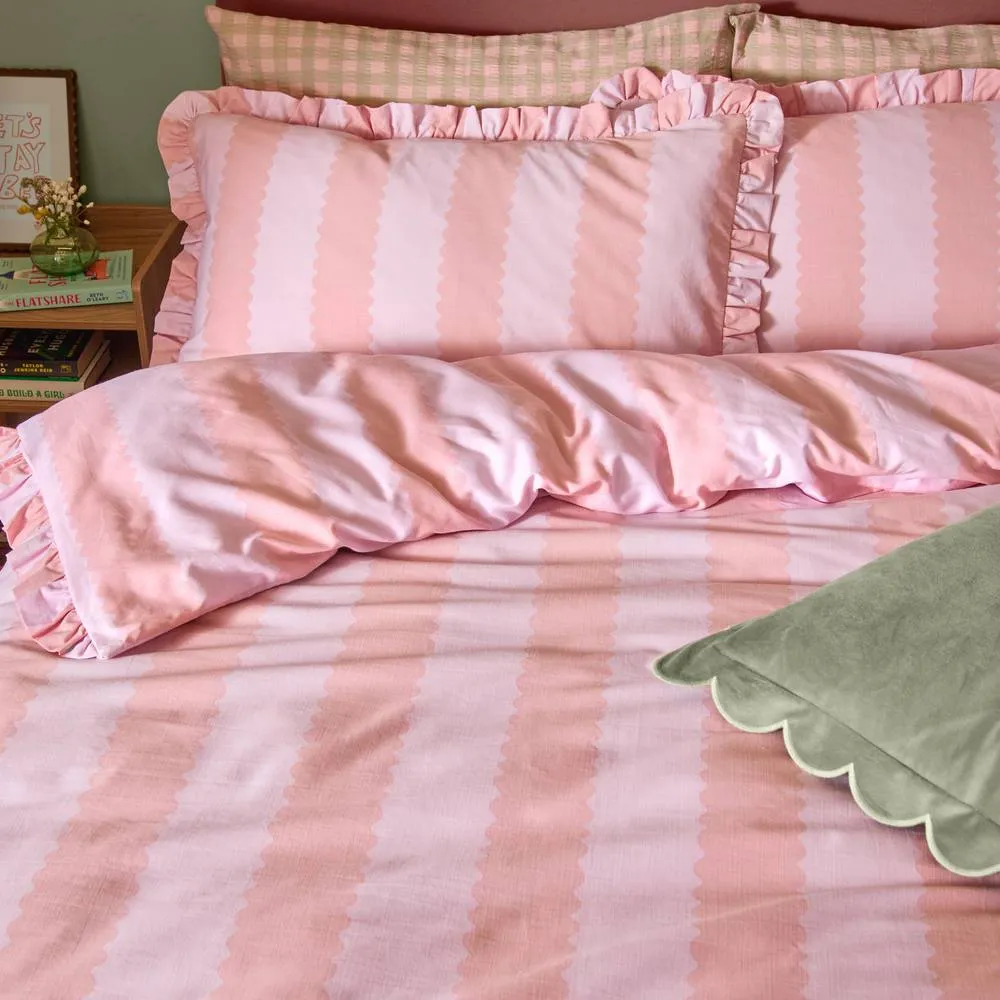 Wylder Birdie Stripe Ruffle Pillowcase Pair in Light Pink 2