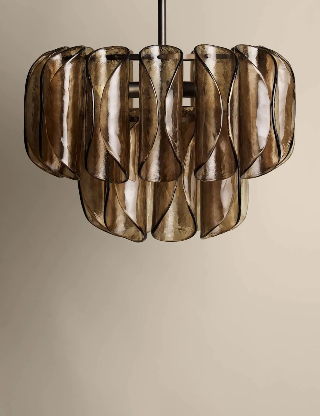 M&S Two-Tier Curved Glass Flush Ceiling Light Brown