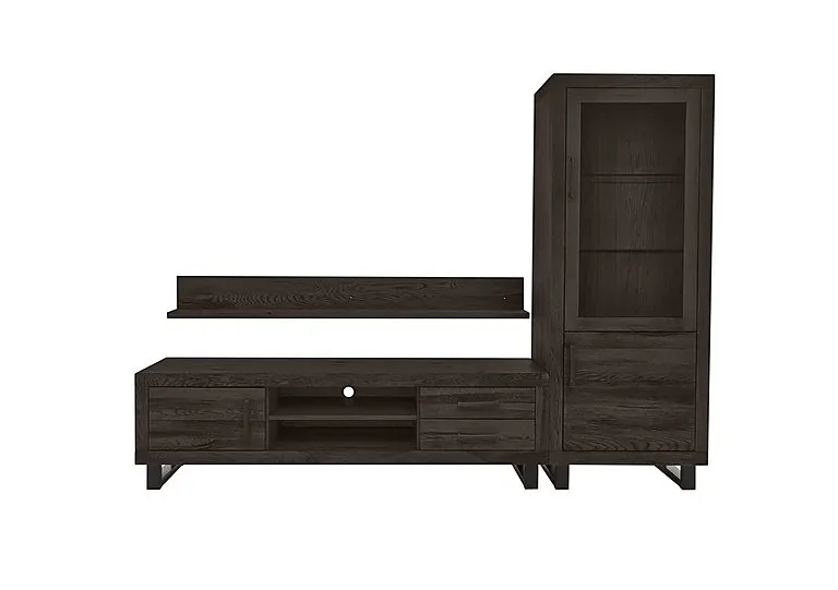 Terra Large Media Set with TV Unit, Small Right Hand Facing Display Cabinet and 180cm Wall Shelf - Smoked - Living Room Furniture