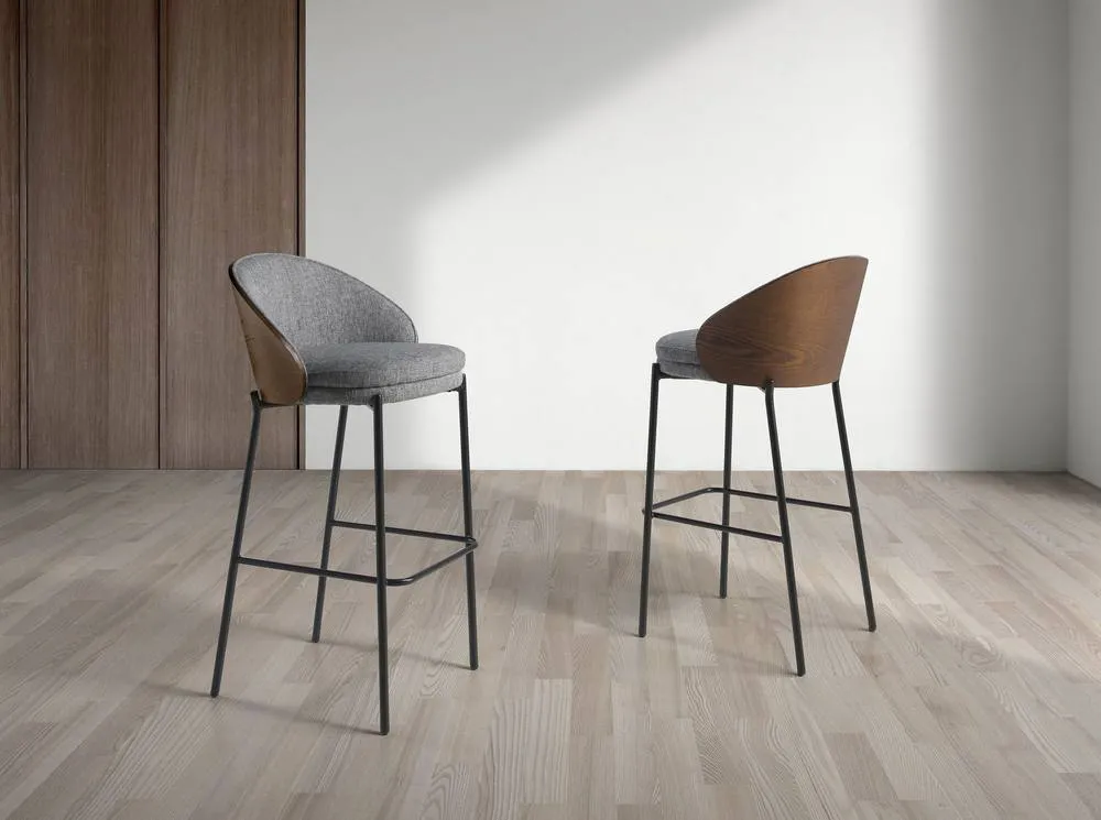 Angel Cerda Grey Fabric & Walnut Dining Stool, 53x51x98 cm 3