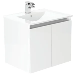 Newland White Slimline Basin Suspended Double Door Unit - 600mm