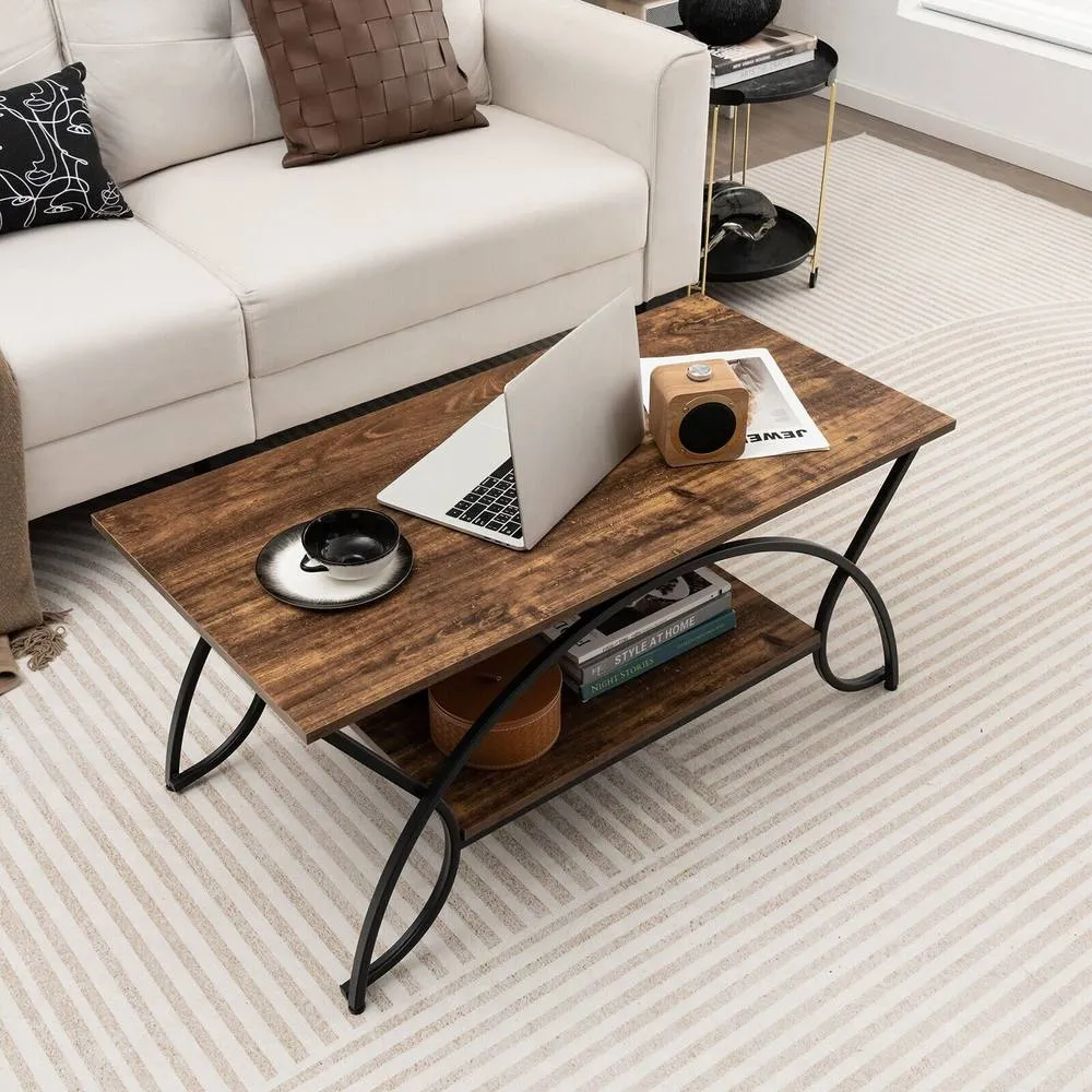 Costway 2-tier rectangular coffee table / living room tea table in Brown 3