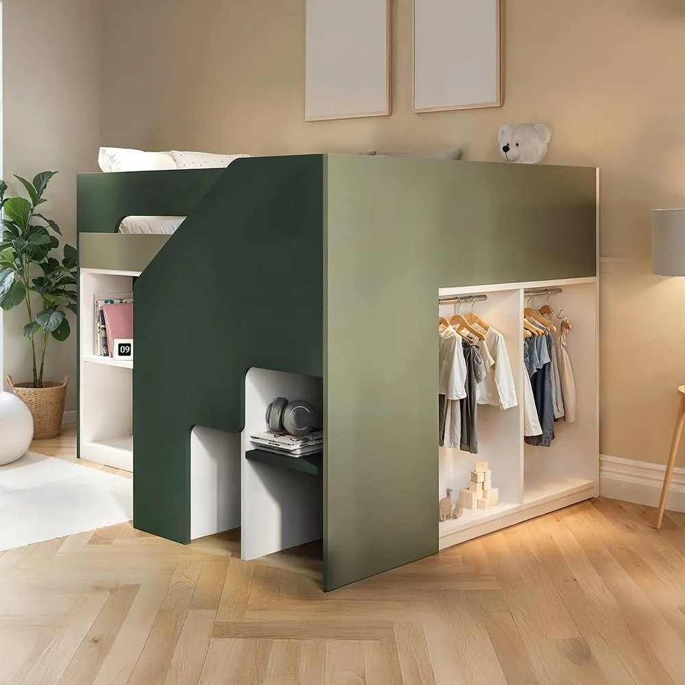 Flair Quinn Staircase Mid Sleeper Bed with Storage in Green 3