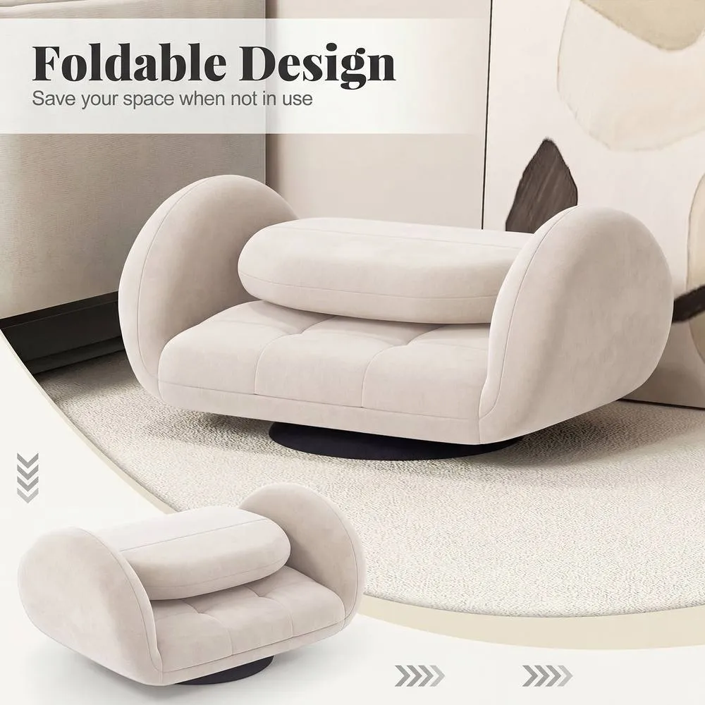 Costway Swivel Floor Chair Folding Gaming Chair w/Adjustable Backrest&Armrests in Beige 4
