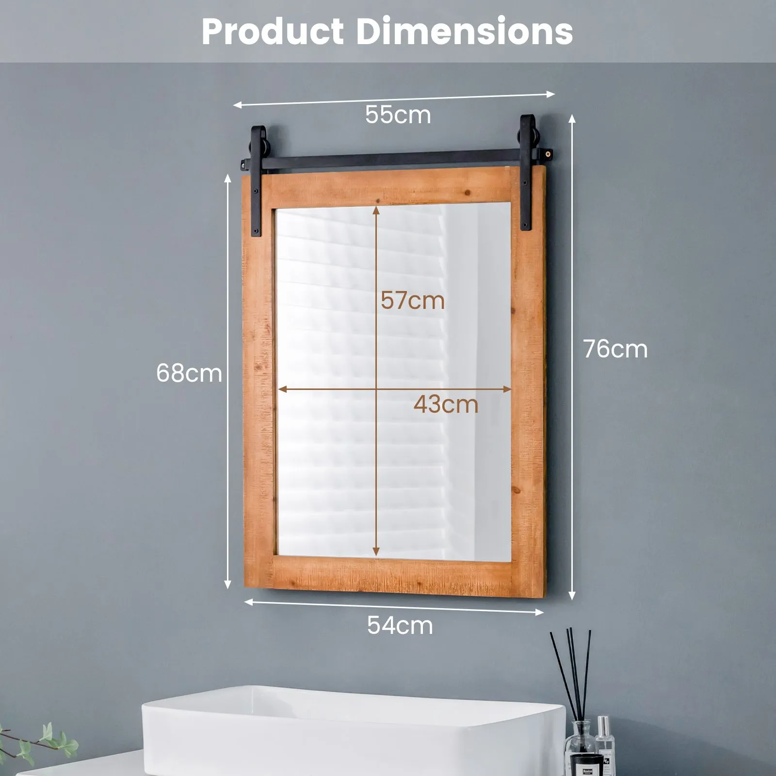 Costway Wall Mounted Mirror Rectangle Decorative Vanity Mirror in Brown 3