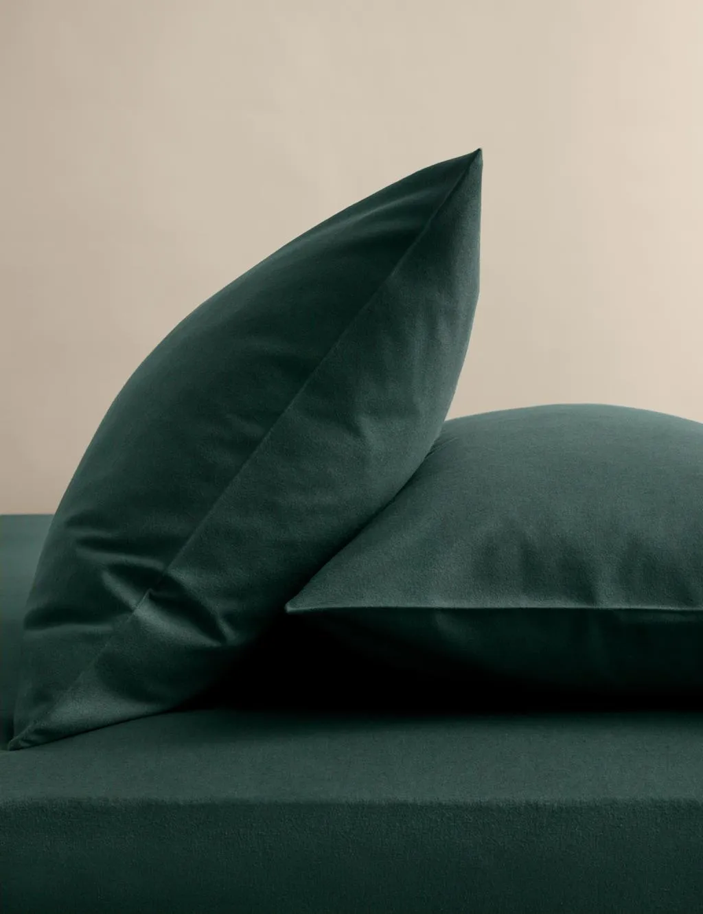 M&S 2 Pack Pure Cotton Brushed Pillowcases Bottle Green