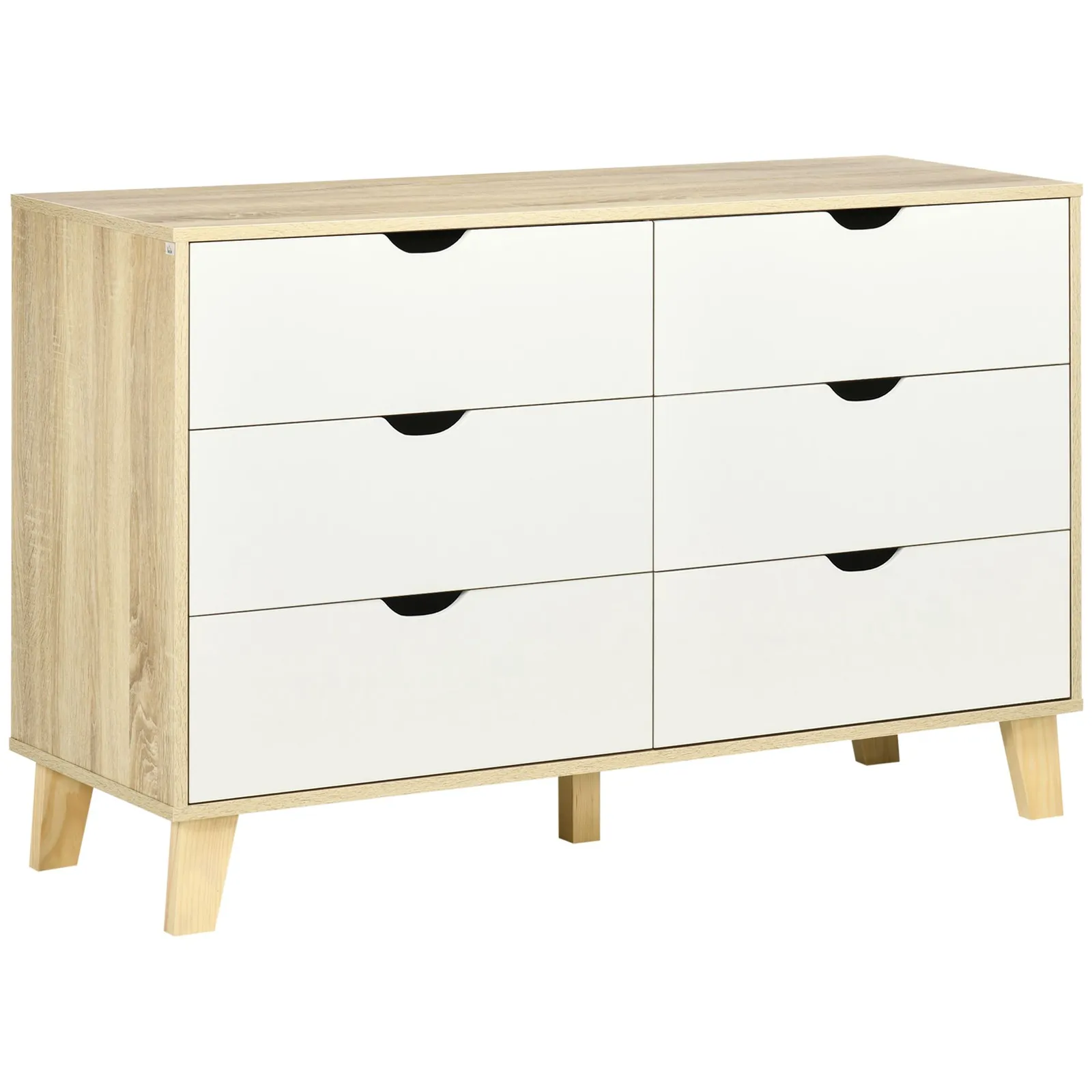 HOMCOM Chest of Drawers 6 Drawer Dresser Storage Cabinet White & Brown in Light Brown 2