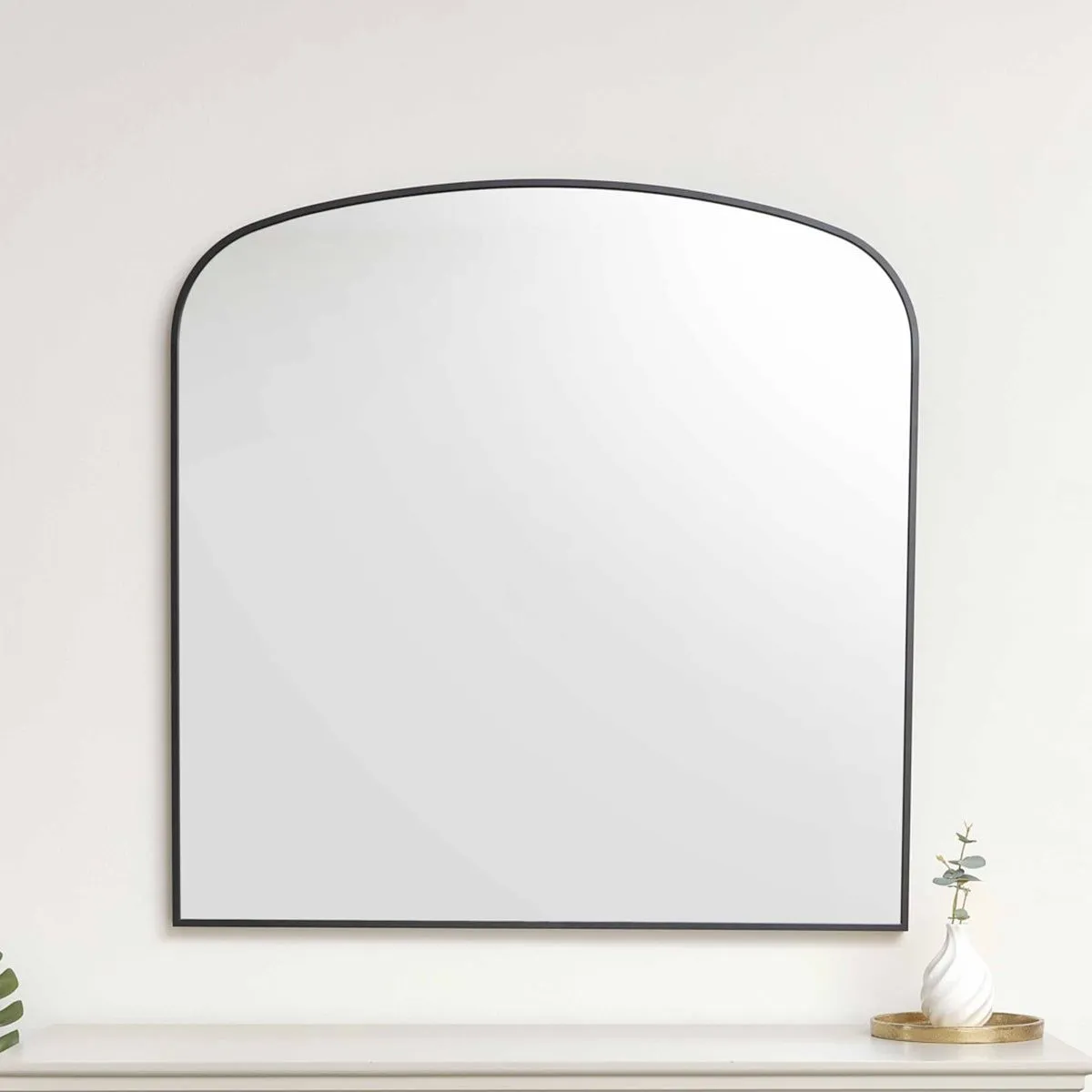 Melody Maison Large Black Framed Arched Wall Mirror 92cm X 91cm