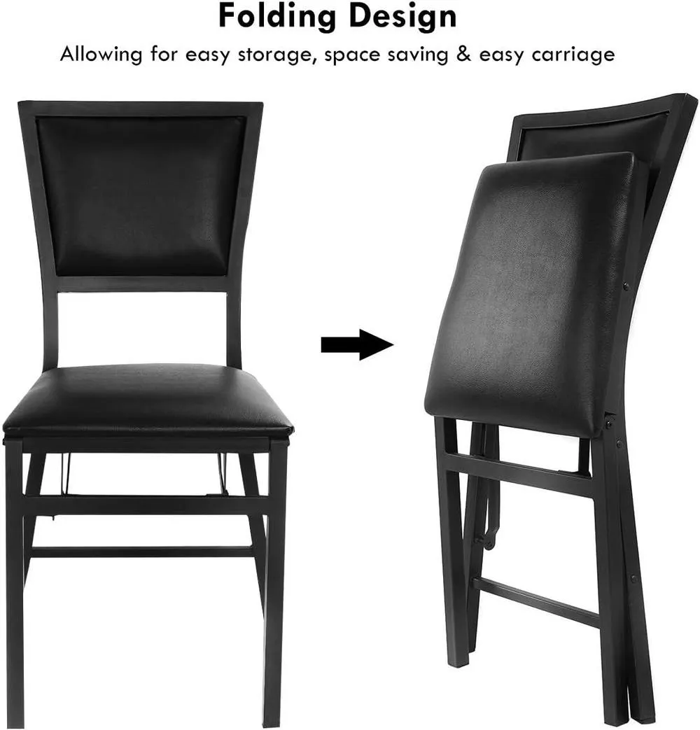 Costway Set of 2 Padded Folding Chair Metal Frame Counter Height Dining Chairs in Black 2
