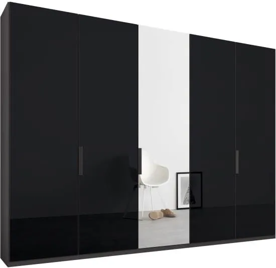 Caren 5 door 250cm Hinged Wardrobe, Graphite Grey Frame, Basalt Grey Glass and Mirror Doors