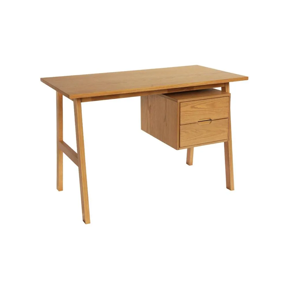 sweeek Desk with 2 drawers hevea wood & oak veneer in Beige 2