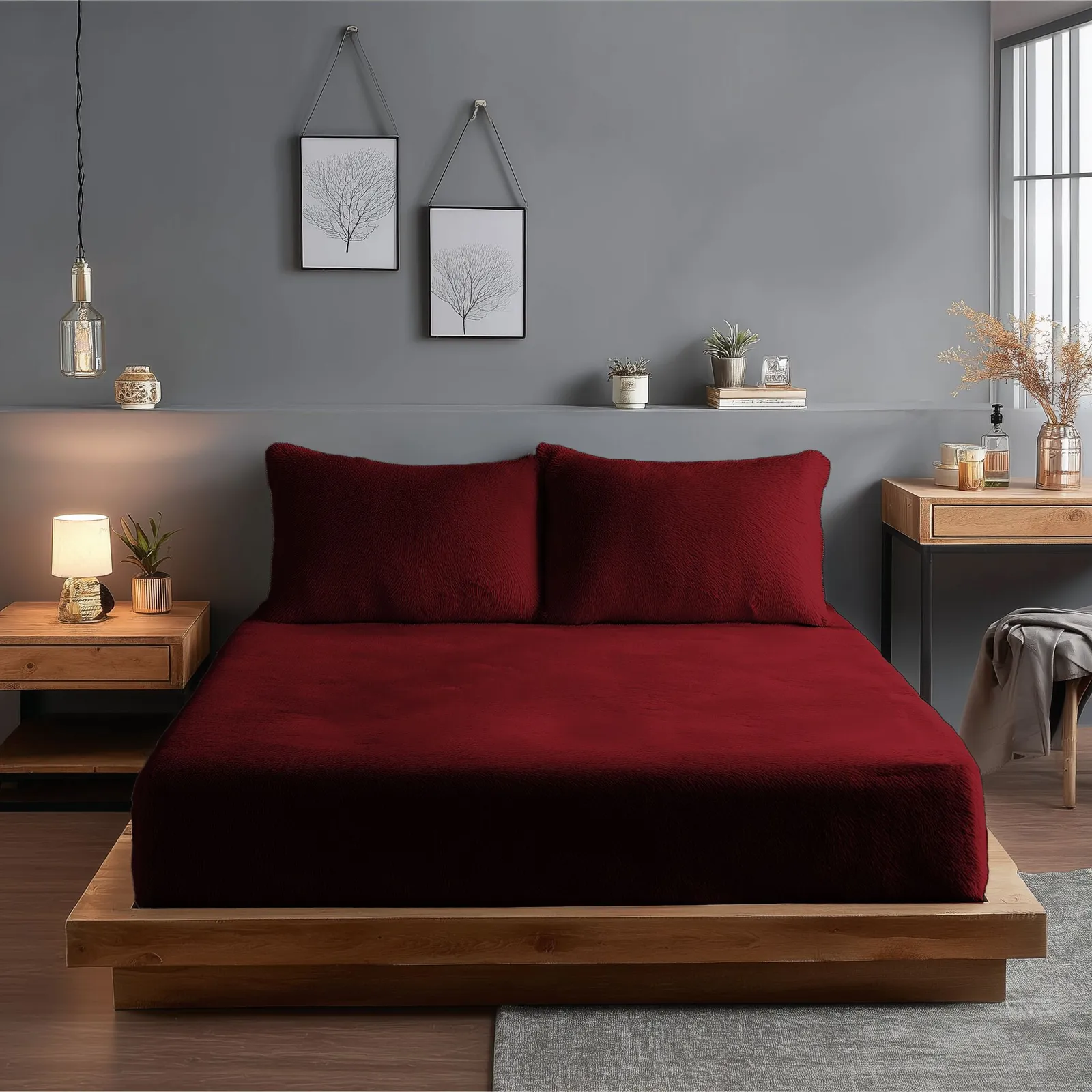 Snug City Teddy Fitted Sheet 30cm Extra Deep Soft Cuddly Soft Touch Bedding in Red