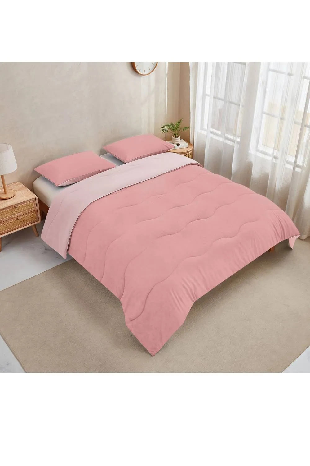 Ezysleep 10.5 Tog Soft Coverless Reversible Duvet Set with Pillowcase Cover in Pink 4