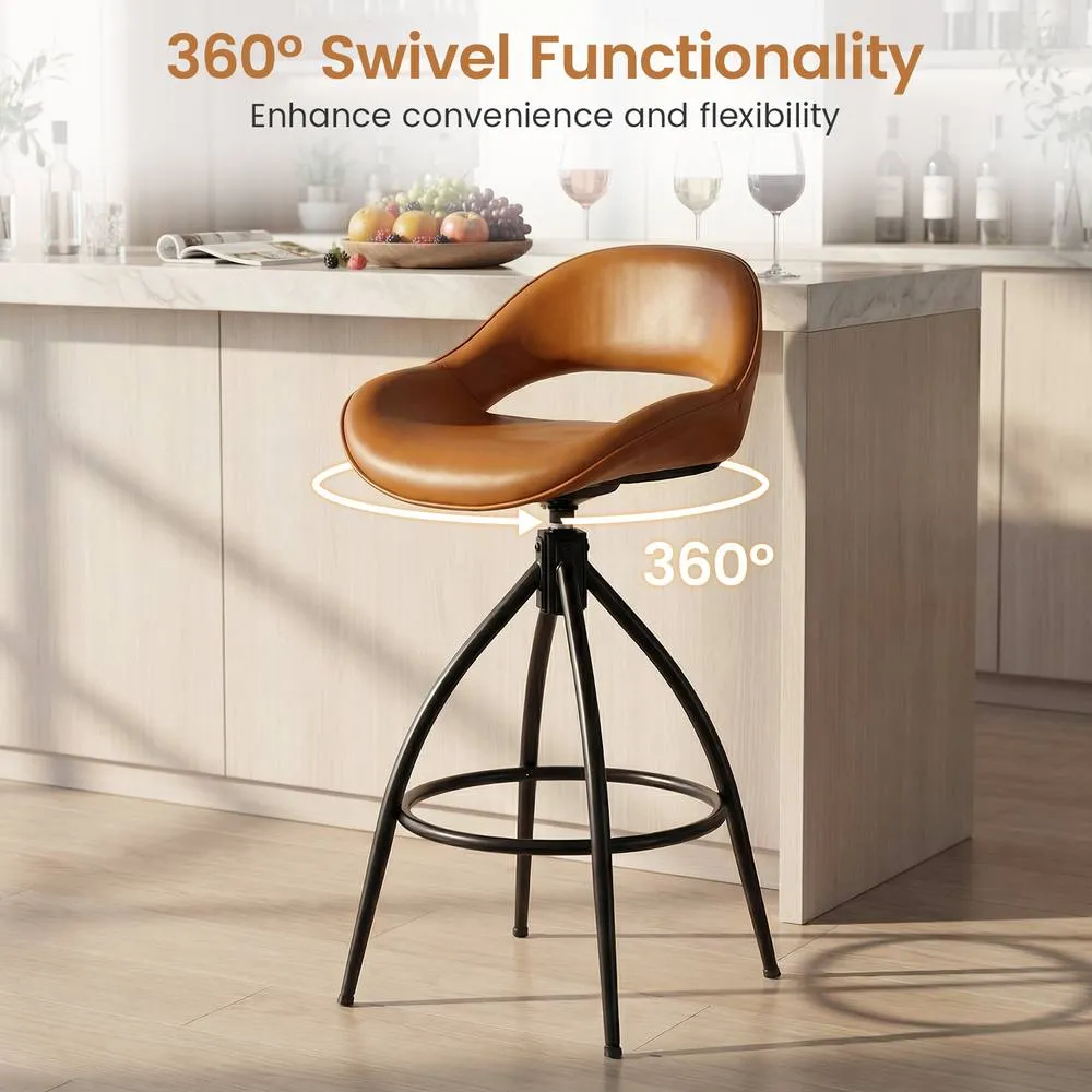 Costway 2PCS Swivel Bar Stools Upholstered Counter Height Bar Chair w/Footrest 4