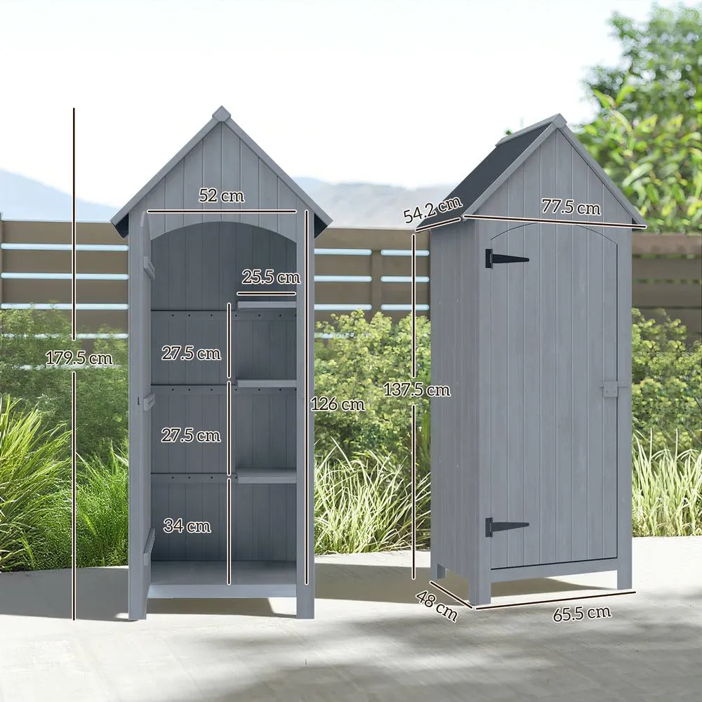 OUTSUNNY Wooden Small Garden Shed with 3 Shelves & Tilt Roof Grey 3