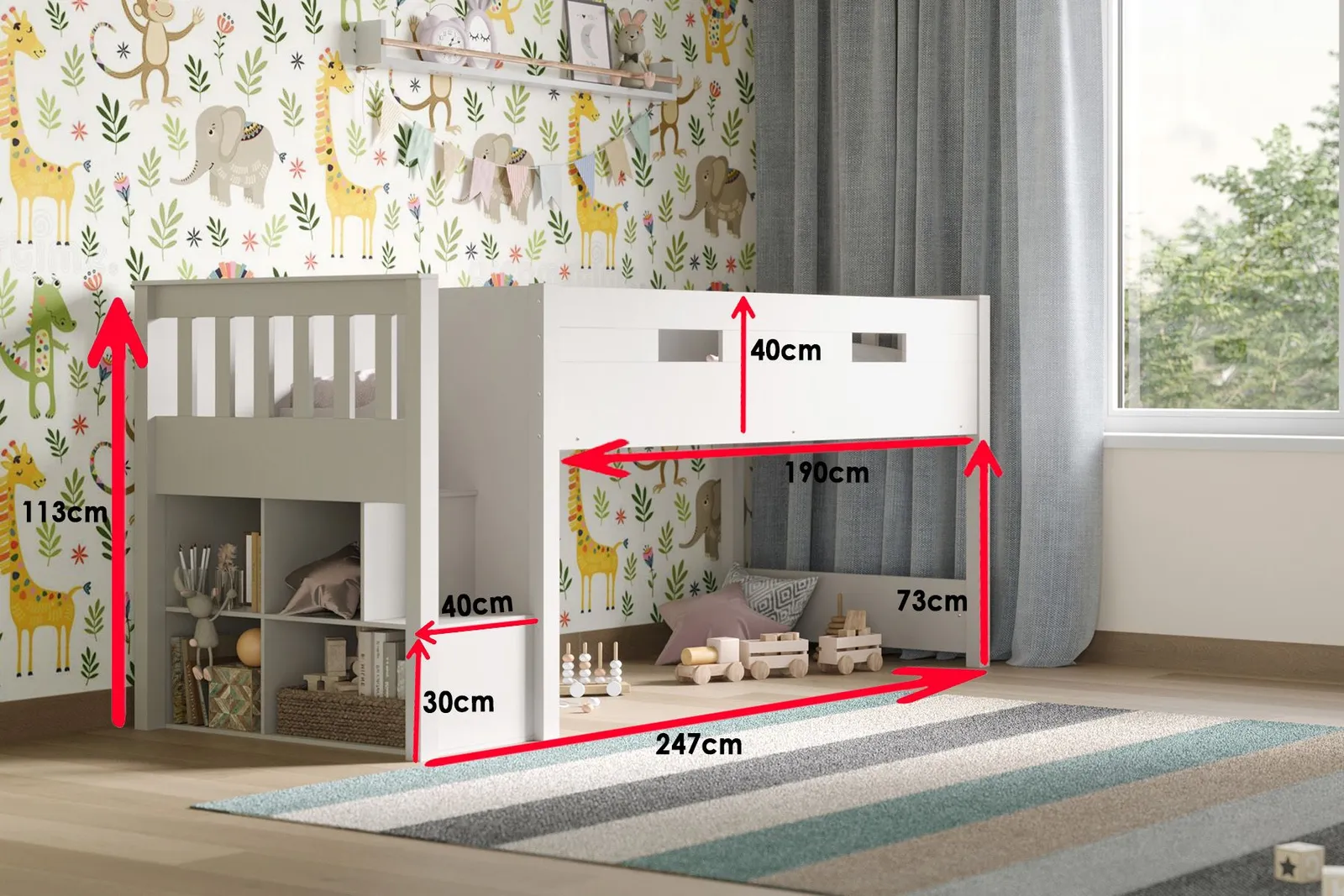 Flair Charlie Staircase Mid Sleeper Cabin Bed with Storage & Desk in White 6