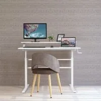 Costway 2-Tier Standing Computer Desk Sit to Stand Workstation Computer Table in White 2