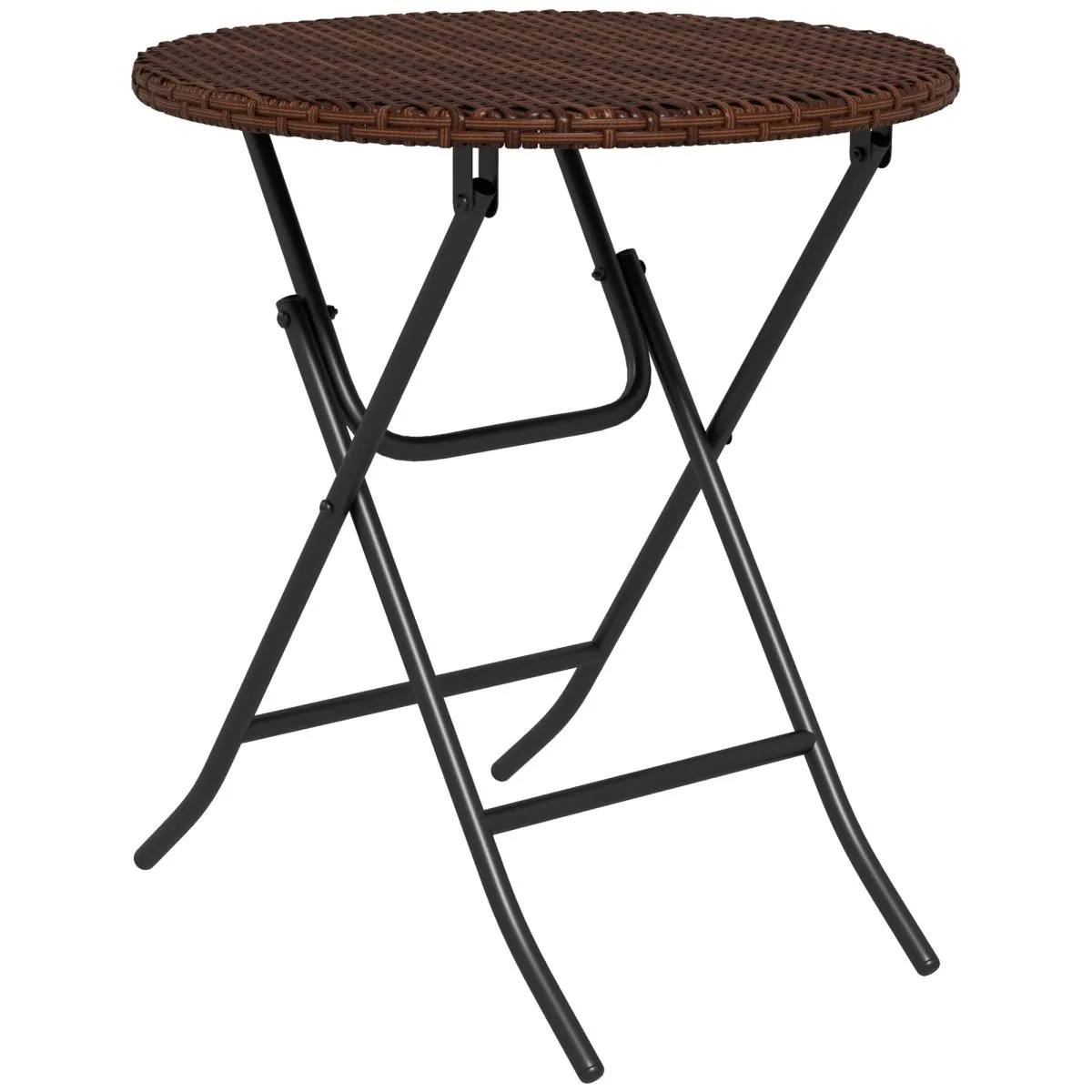 OUTSUNNY Foldable Outdoor Coffee Table, Metal Frame PE Rattan Side Table, Mixed Brown 2