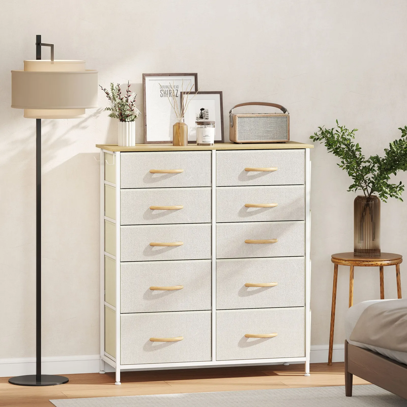 HOMCOM Fabric Chest of Drawers, Drawer Dresser for Bedroom in Beige 1