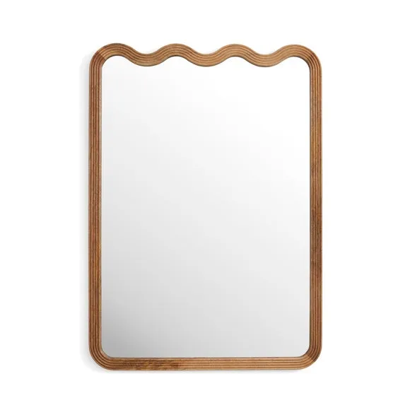 Rosa Mango Wood Ribbed Wiggle Rectangle Wall Mirror 3
