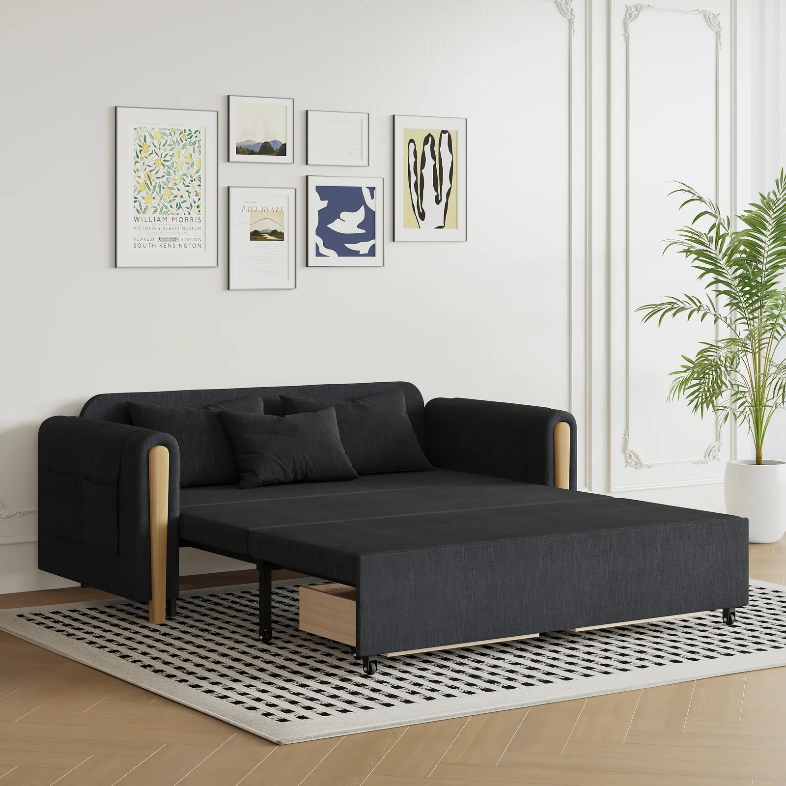 183 cm Queen 2-Seater Linen Convertible Sleeper Sofa