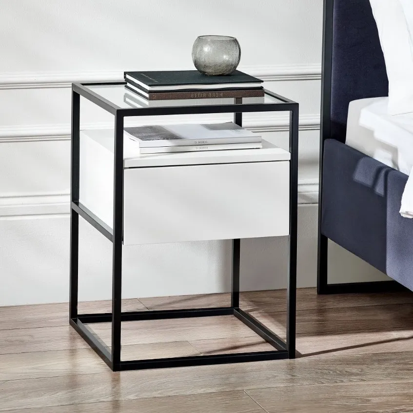 Universal - 1 Drawer Bedside Table - White/Black - Wooden/Metal