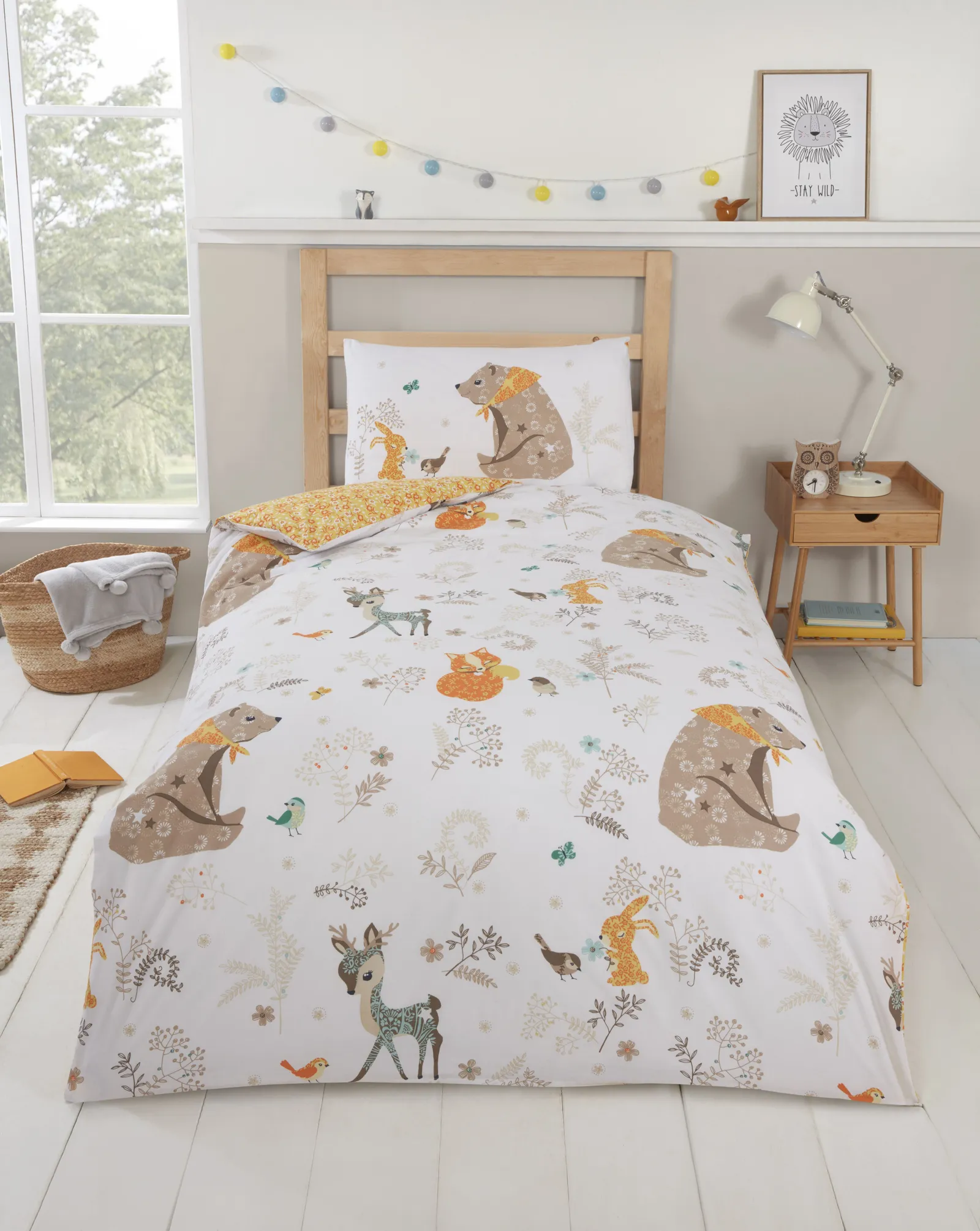 Rapport Home Woodland Friends Polycotton Duvet Cover Set With Pillowcase in White