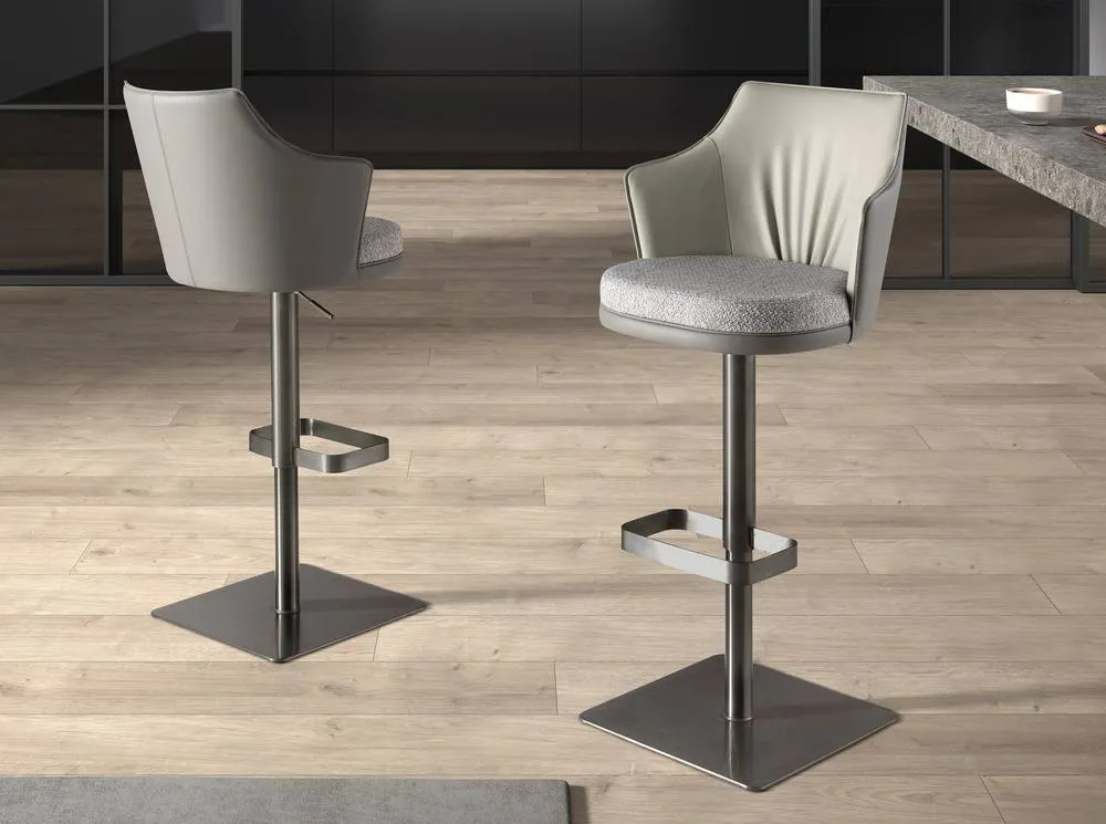 Angel Cerda Marbled-Fabric Swivel Bar Stool with Leatherette Backrest in Grey 5