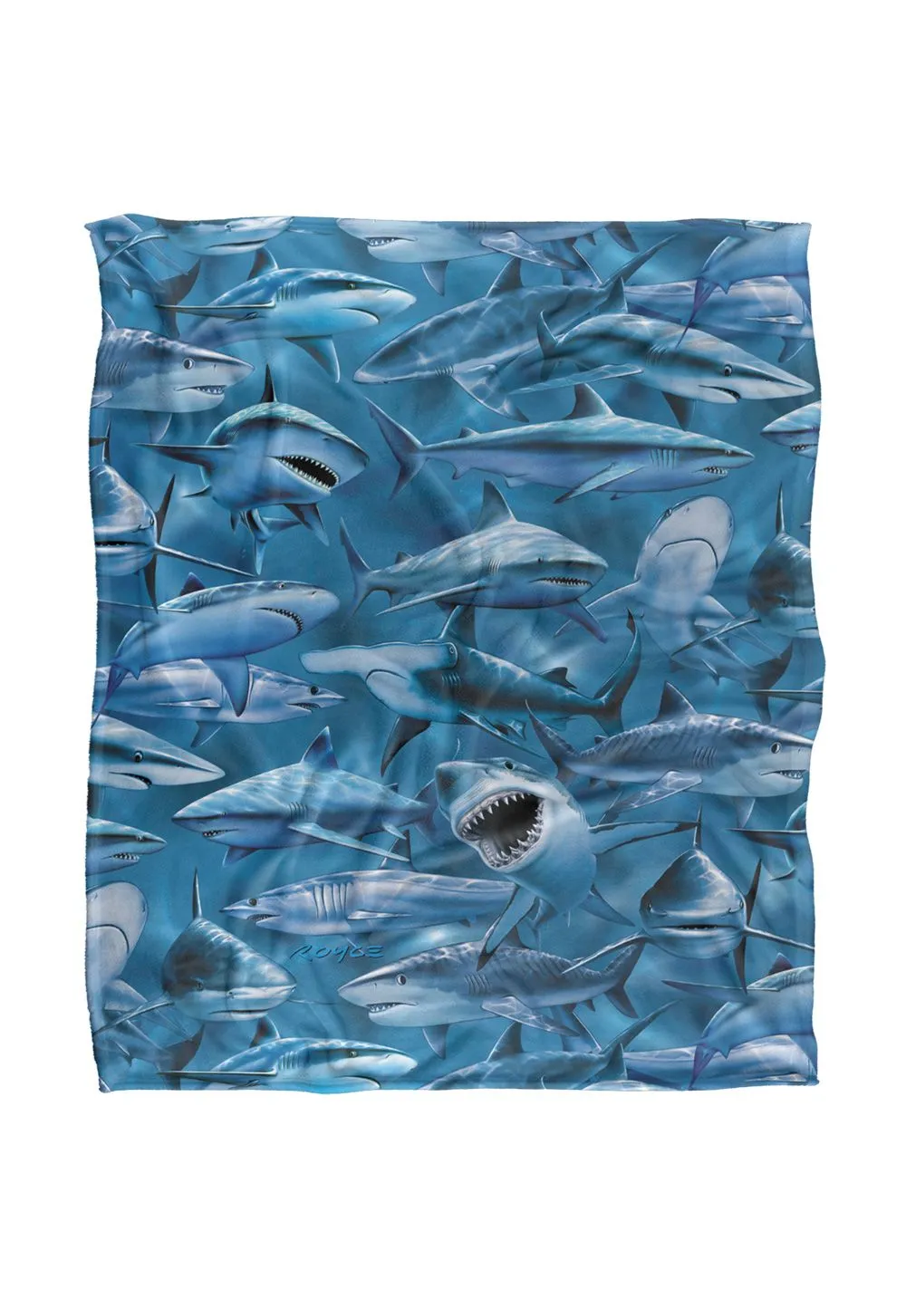 JQ Licensing Royce Mcclure Great White Shark Attack Pattern Silky Touch Super Soft Throw Blanket 152 X 127 cm