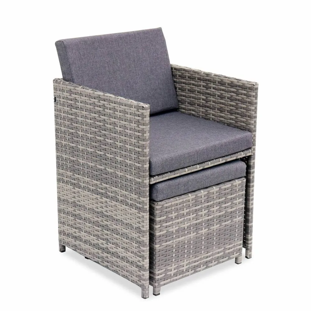 sweeek 8 to 12-seater rattan cube table set with chairs in Grey 3
