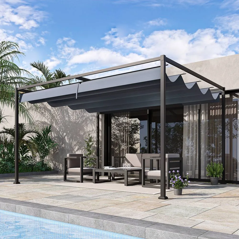 OUTSUNNY 4x3(m) Metal Pergola Gazebo Patio Sunshelter Retractable Canopy in Grey 2