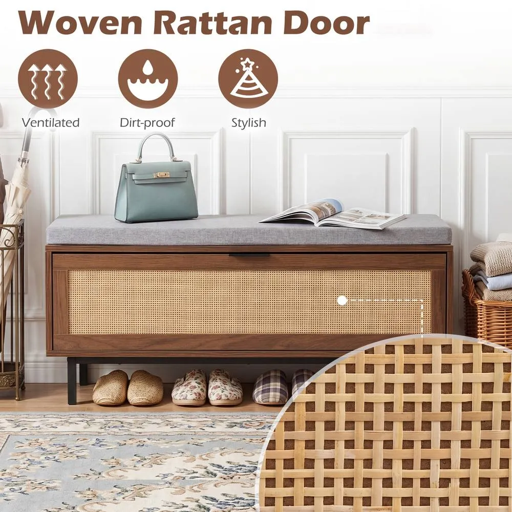 Costway Shoe Storage Bench Entryway Bench w/Padded Cushion&Hidden Shoe Cabinet in Brown 4